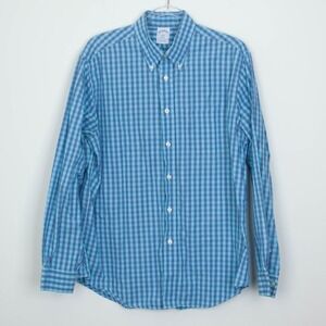 Brooks Brothers Regent Gingham Plaid Button Down Shirt Mens L Blue Cotton Office